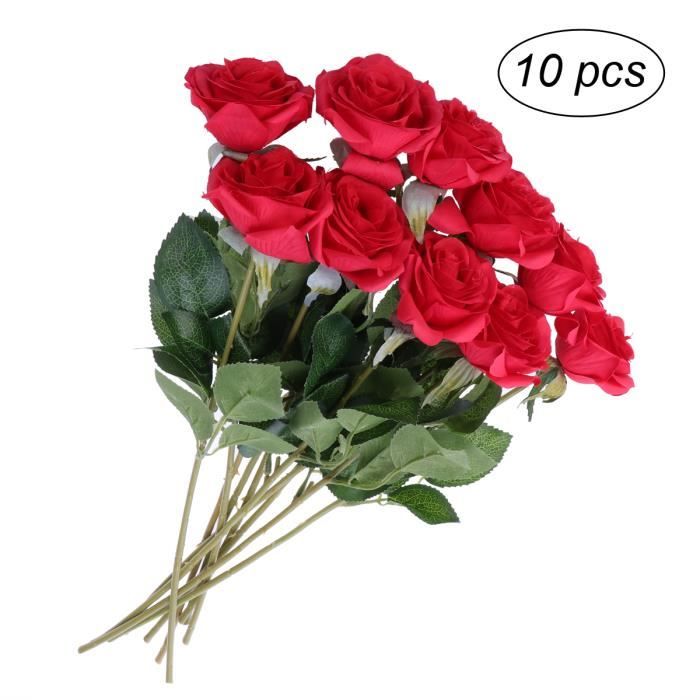 10pcs fleurs artificielles longue tige de soie Rose Bouquet de fleurs de  mariage décor à la maison (rouge vif) - Cdiscount Maison