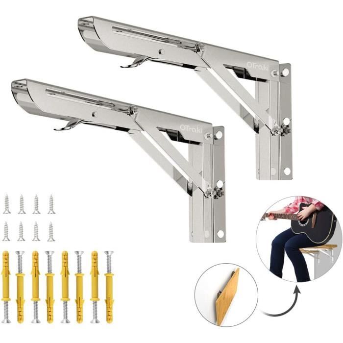 AJW-2 Pcs Équerre Pliante Étagère Mural Pliant Support Pliant En Acier Inoxydable Heavy Duty