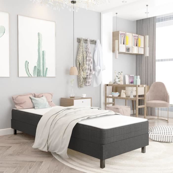HMF© Lit adulte Structure de lit Classique - Lit enfant Lit pour 1-2 personnes - Gris Tissu 100 x 200 cm 65830