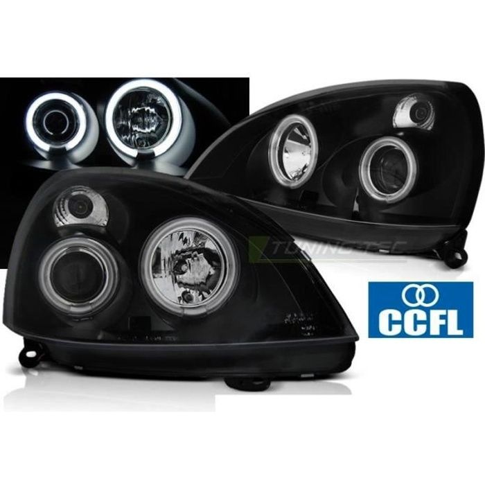 Paire de feux phares Renault Clio 2 01-05 angel eyes CCFL noir-27361743
