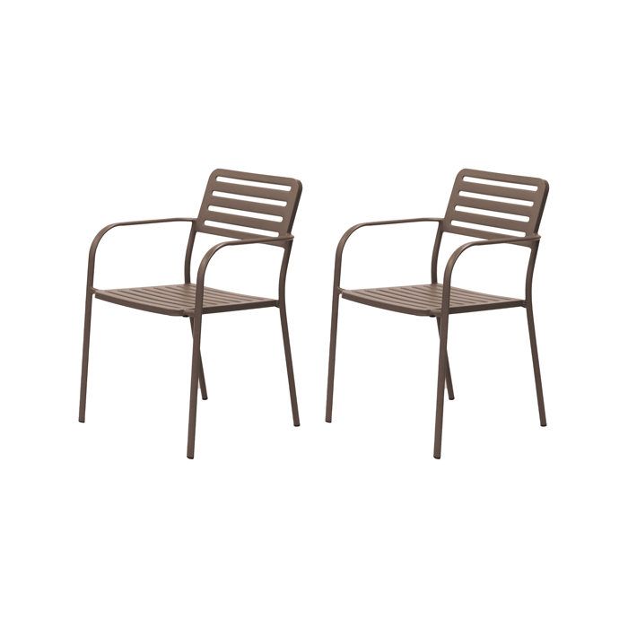 Lot de 2 fauteuils de jardin empilables en métal taupe - BACA