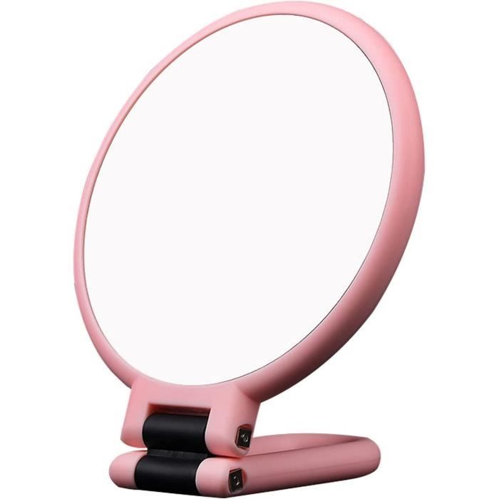 Miroir de voyage compact double face avec support réglable 14 cm, rose 1 miroir de maquillage grossissant 10 x Hamkaw rond HD pliable 