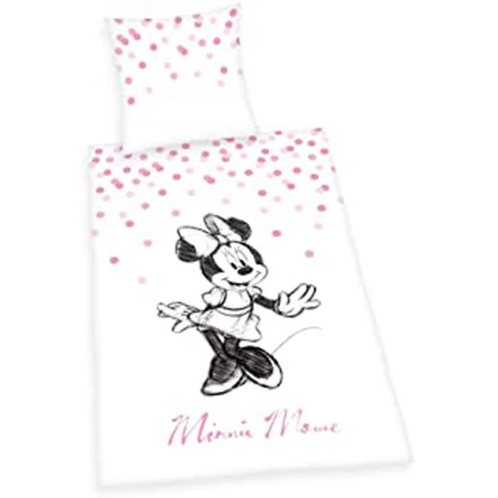 Parure de lit imprimée 100% coton, DISNEY HOME MINNIE WINK 140x200 cm rose  - Disney