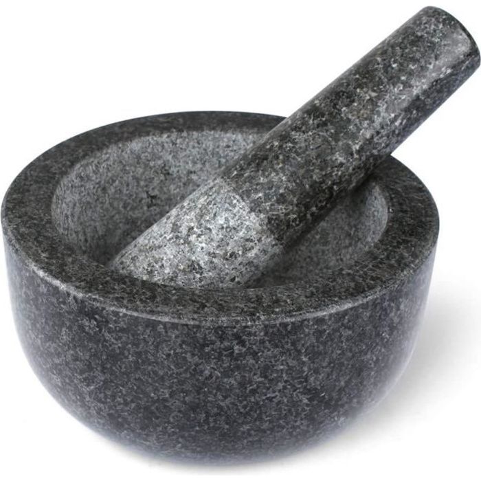 ensembles de mortier et pilon pierre de granit solide de qualité supérieure, grand gris - 16 cm de diamètre