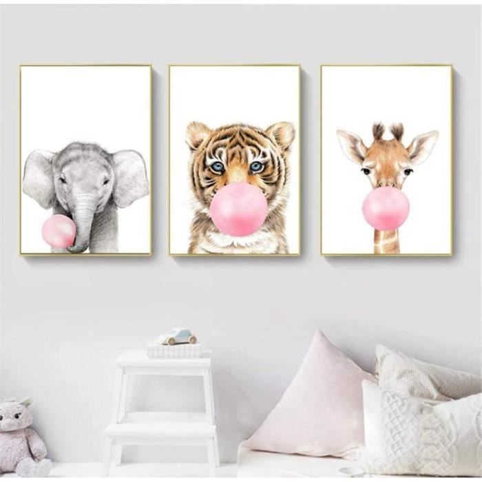 3 Impressions sur Toile Personnalisé Prenom Affiche Bebe Tableau Animaux Bleu Ballon Décoration Chambre d'enfant 30x40cm sans Cadre - Maison