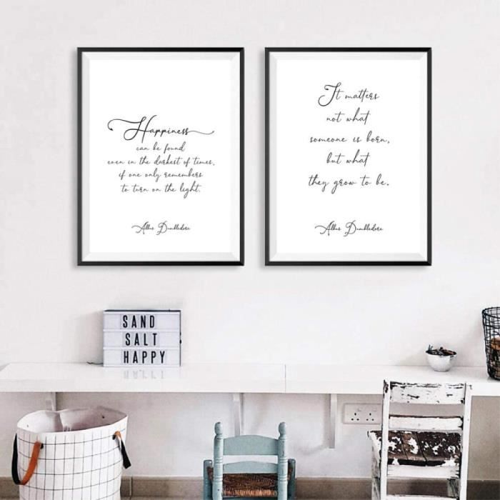 Dumbledore Citation Affiche Le Bonheur Peut Etre Trouve Peinture Noir Blanc Toile Tableau Art Mural Pour Enfants Chambre Salon Dec Cdiscount Maison