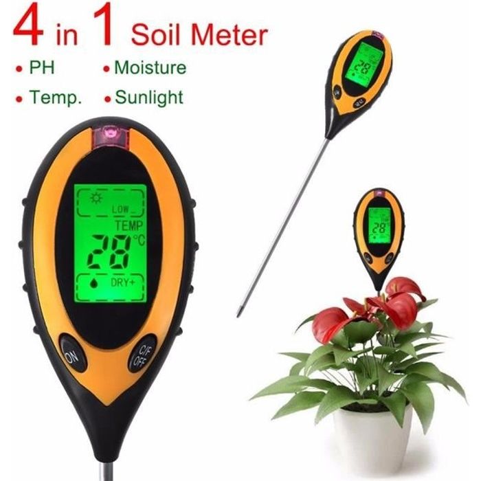 Testeur De Sol 4 En 1 Ph-Mètre, Testeur De Thermomètre De Plante Numérique  Avec Éclairement-Température-Ph Du Sol-Humidité Du[u160] - Cdiscount Maison