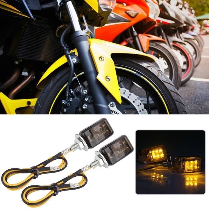 Drfeify Clignotants à LED de moto 2Pcs Universel Moto Mini Jaune LED Clignotants Accessoires Auto (Noir Fumer)