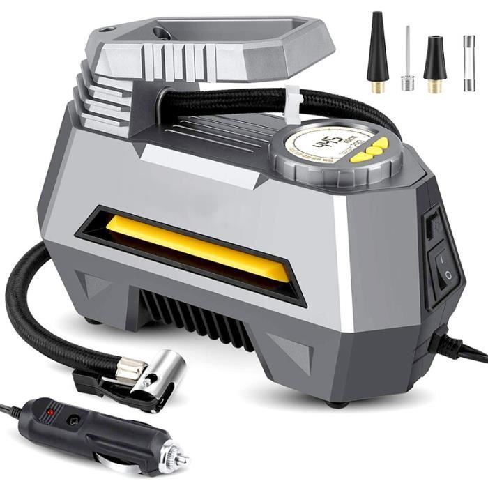Compresseur D'Air Portable 12V - Pompe à Pneus Voiture Avec Manomètre Et LED, Compact