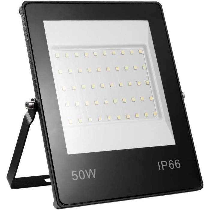 Projecteur LED Extérieur 50W - IP66 étanche - Blanc Froid 6500K - Câble 3 M Avec Prise - Pour Jardin, Garage, Sécurité