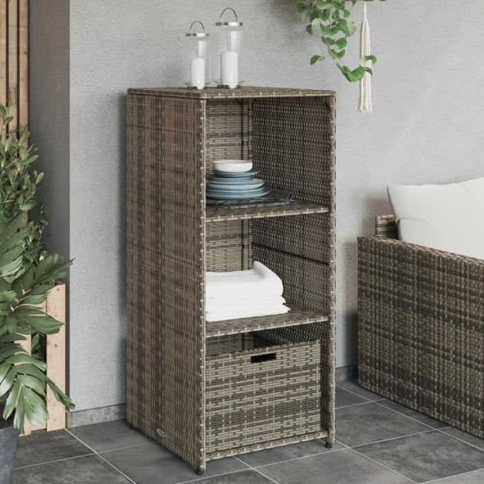 Armoire De Rangement Jardin 50x55x115 Cm - Polyrotin Gris - 2 Étagères + Tiroir - VidaXL