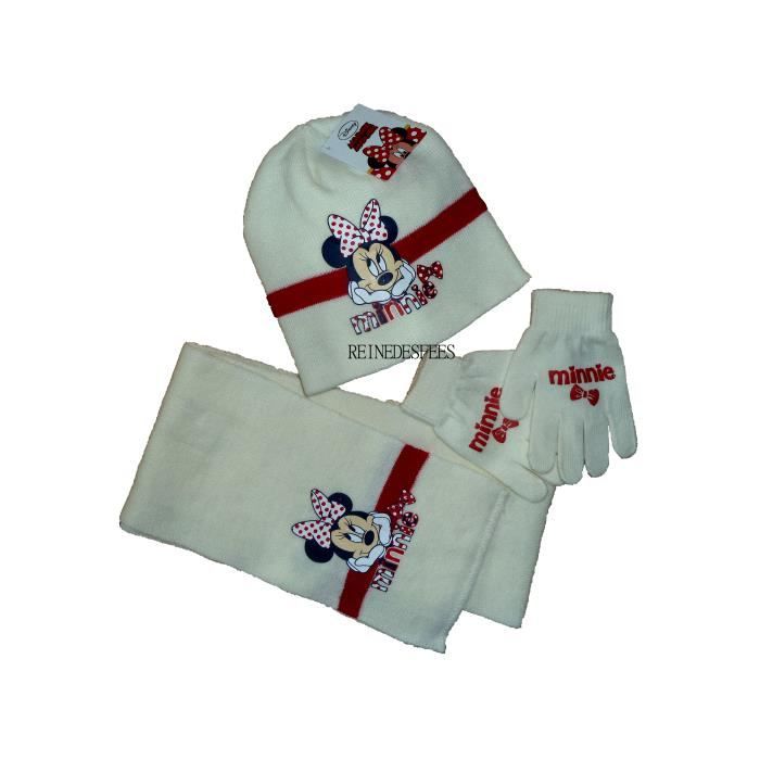 Ensemble Hiver Minnie - Bonnet, Écharpe Et Gants Pour Fille | Accessoire Chaud Et Mignon | Taille Unique