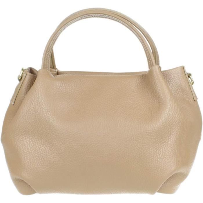Sac à Main Femme En Cuir Véritable Taupe - Bandoulière Détachable, Format Moyen