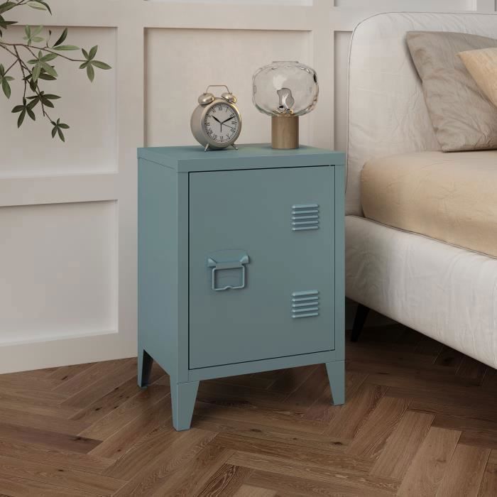 Table de chevet Inari en acier laminé 57 x 40 x 30 cm gris-bleu Table de chevet Inari en acier laminé 57 x 40 x 30 cm gris-bleu