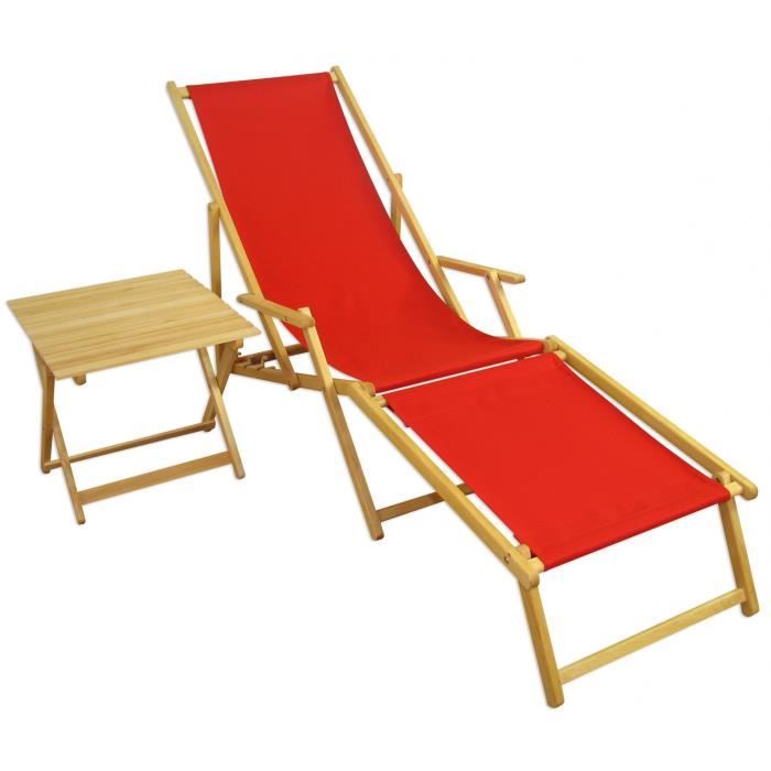 chaise longue de jardin rouge - erst-holz - 10-308nft - bois massif - pliant - hêtre naturel