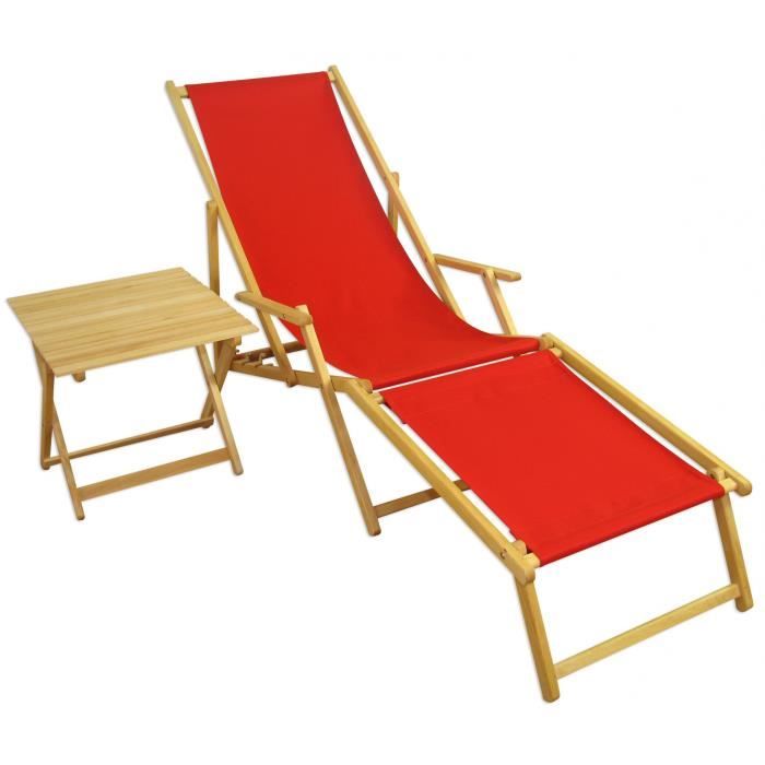 Chaise longue de jardin rouge hêtre naturel bain de soleil pliant repose-pieds table 10-308NFT Chaise longue de jardin rouge hêtre naturel bain de soleil pliant repose-pieds table 10-308NFT