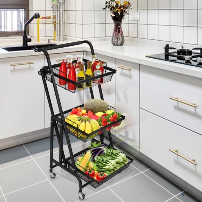 Étagère Rotative 5 Niveaux 360° Sur Roulettes - Chariot Cuisine, Salon, Salle De Bain Noir