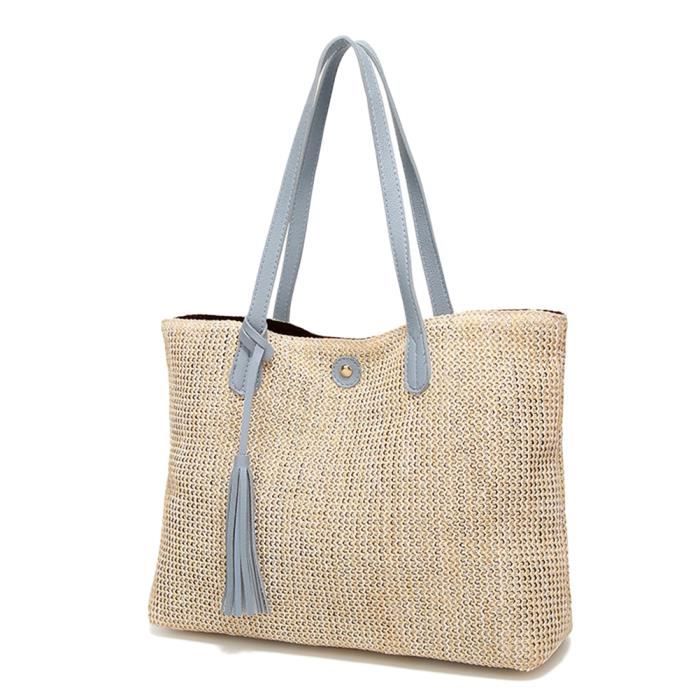 Sac Bandoulière Femme En Paille Tressée – Avec Chaîne Détachable, Idéal Plage, Fête Ou Vacances été