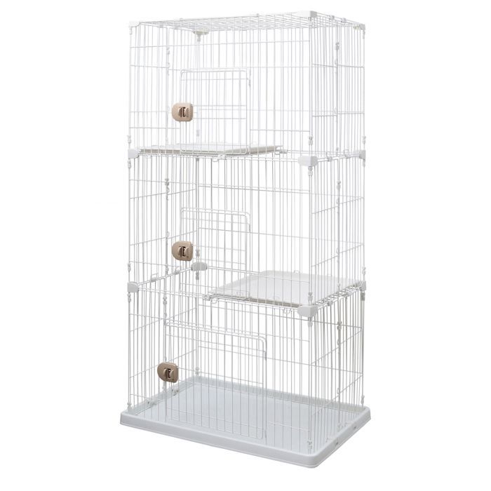 Meilleurs prix pour Iris Ohyama, Cage, Parc, Enclos, Niche avec 3 portes et 3 niveaux pour Chien, Chat, L93 x P63 x H178 cm, PEC-903, Blanc