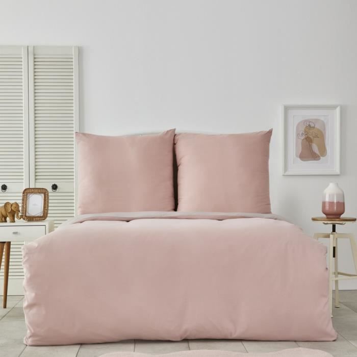 Karaca Home Parure Housse De Couette Rose Poudré Et Beige 200x200 cm