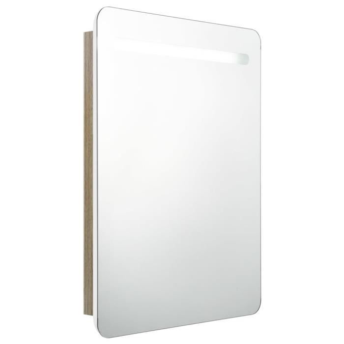 armoire de salle de bain à miroir led keenso blanc et chêne 60x11x80cm