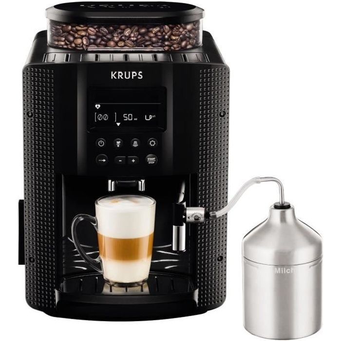 KRUPS EA816031 Machine espresso Essential  Full Auto avec broyeur - Ecran LCD - Mousseur à lait intégré - Noire