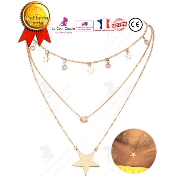 LCC® Collier rangs femme argent etoile fantaisie pendentif fille