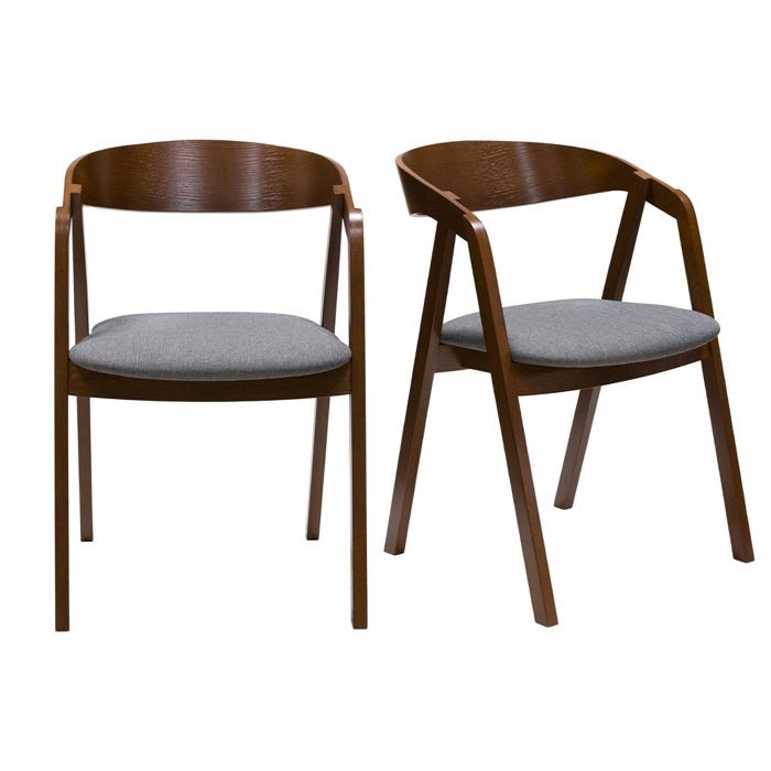Miliboo - Chaises vintage empilables en bois teinté noyer et tissu gris (lot de 2) LOVA