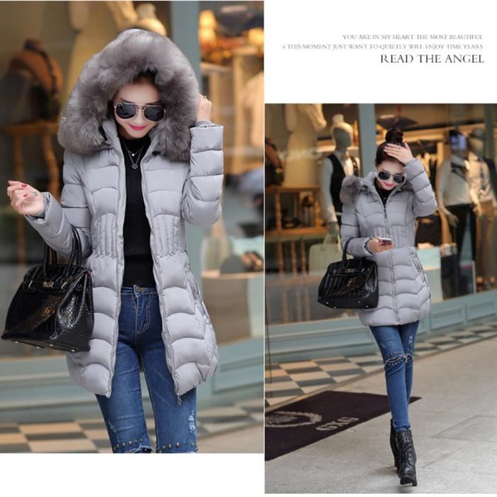 Doudoune Mi-longue Femme Légère Avec Capuche à Bordure Fourrure - Isolation Chaude, Coupe-vent - Pour Hiver Urbain Et Extérieur