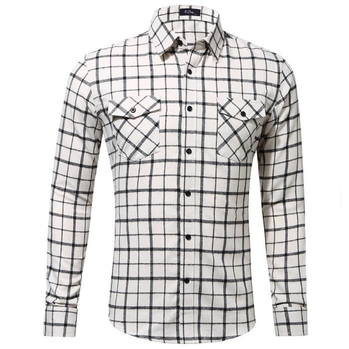 Importé - Chemise Coton Homme À Carreaux Manches Longues