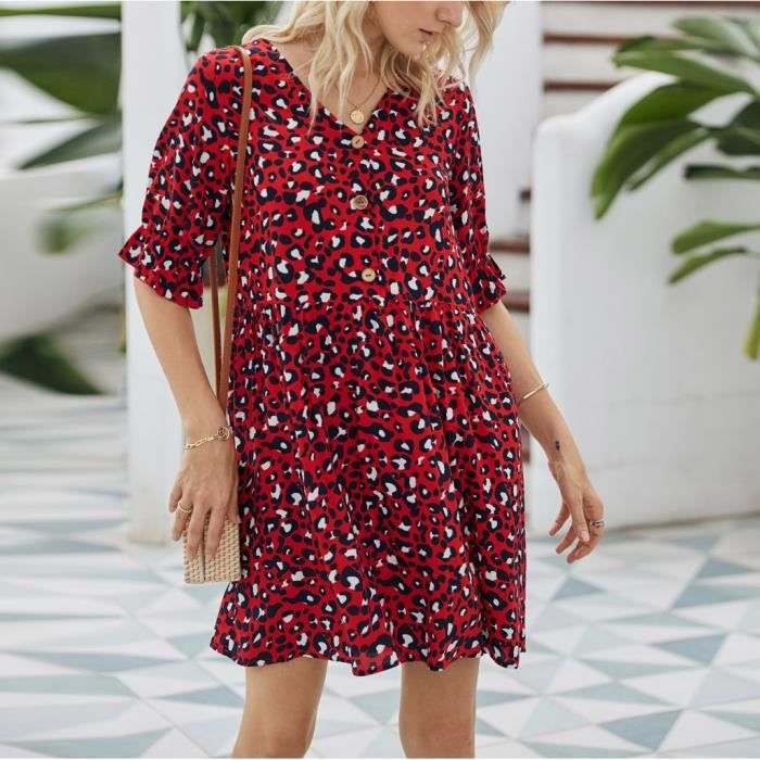 robe imprime leopard rouge