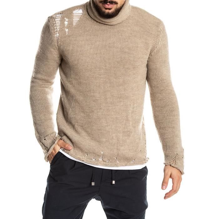 Pull Haut Cou Col Roulé Solide Extensible Hommes Tricot Pull Haut Cou Col Roulé Solide Extensible Hommes Tricot
