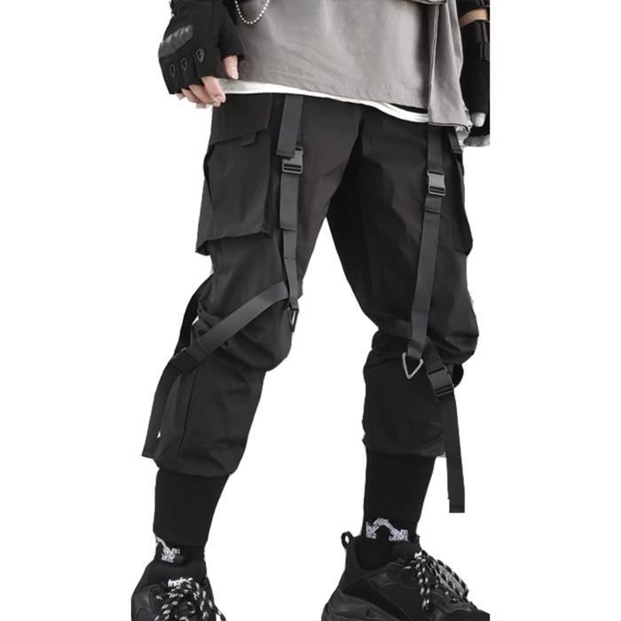 pantalon de jogging pour hommes - punk cargo baggy techwear hip hop sarouel - noir