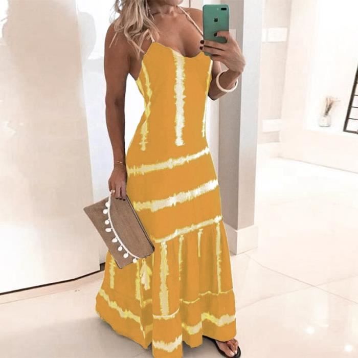 Robe Robe longue d contract e sans manches pour femmes col en V