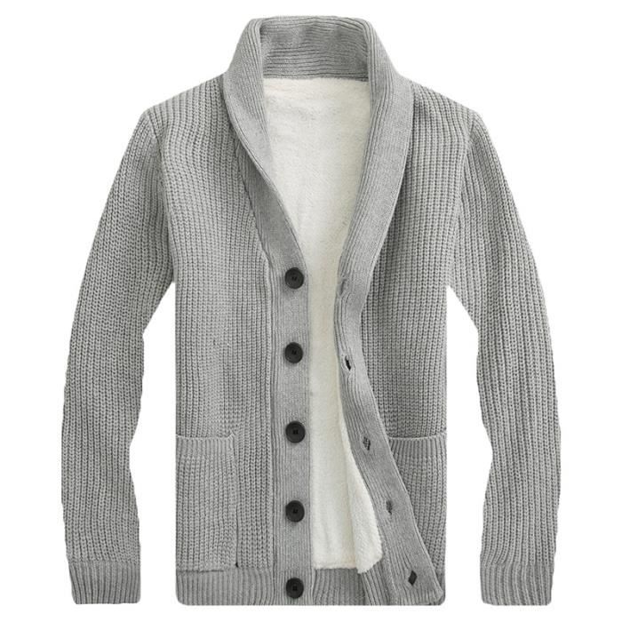 Gilet Hiver Homme Double Polaire Cardigan en Tricot Chaud Epais Couleur Unie Avec Poches Tissu Confortable Gris clair Gris clair Cdiscount Pret a Porter