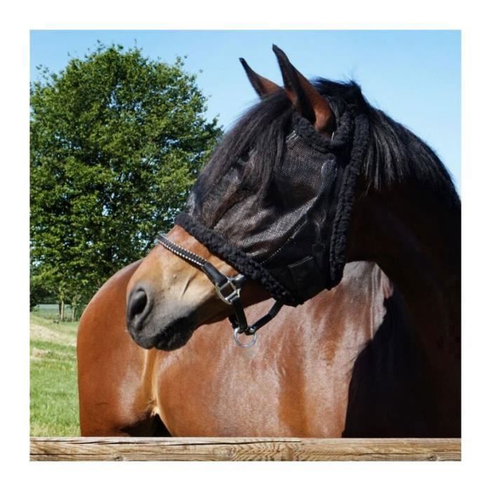 Masque Anti-mouches Rhinegold Pour Chevaux - Modèle Extra Complet Sans Oreilles, Noir, Avec Veldou Et Polaire Douce