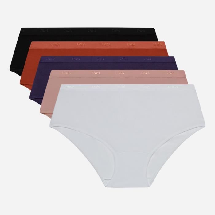 Lot De 3 Boxers Femme Dim Pockets - 100% Coton, élastique Confortable - Imprimés Tendance Et Colorés