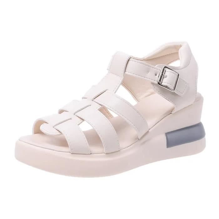 Sandales plates d'été respirantes et confortables à talon incliné et à bout fermé pour femme, doré, 4 UK 3X-Narrow