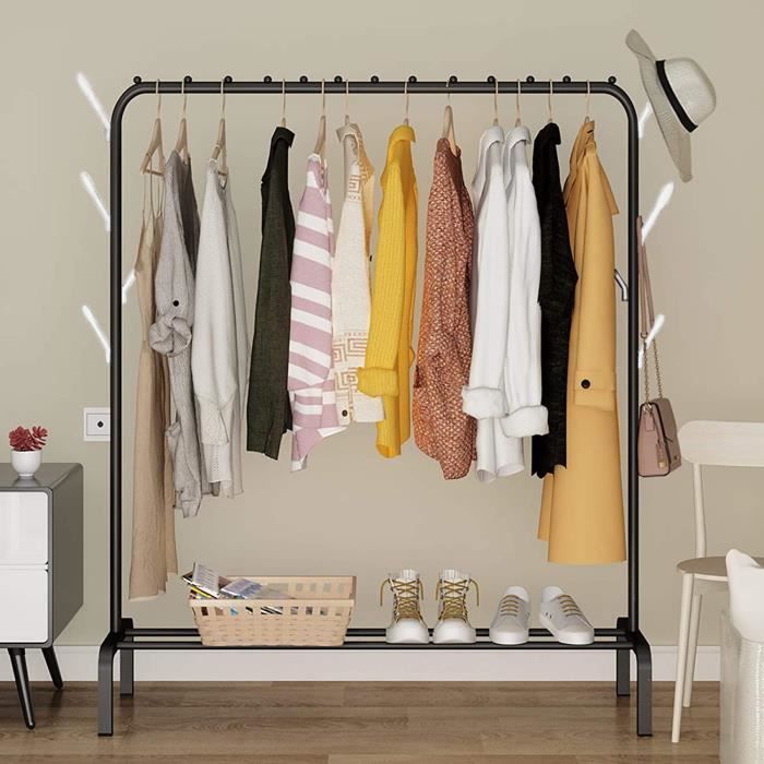 Porte Manteau Portant à Vêtement Penderie Avec étagère de Rangement Chaussures  Avec Roulettes Noir 150x40x150cm Pour Chambre - Cdiscount Maison