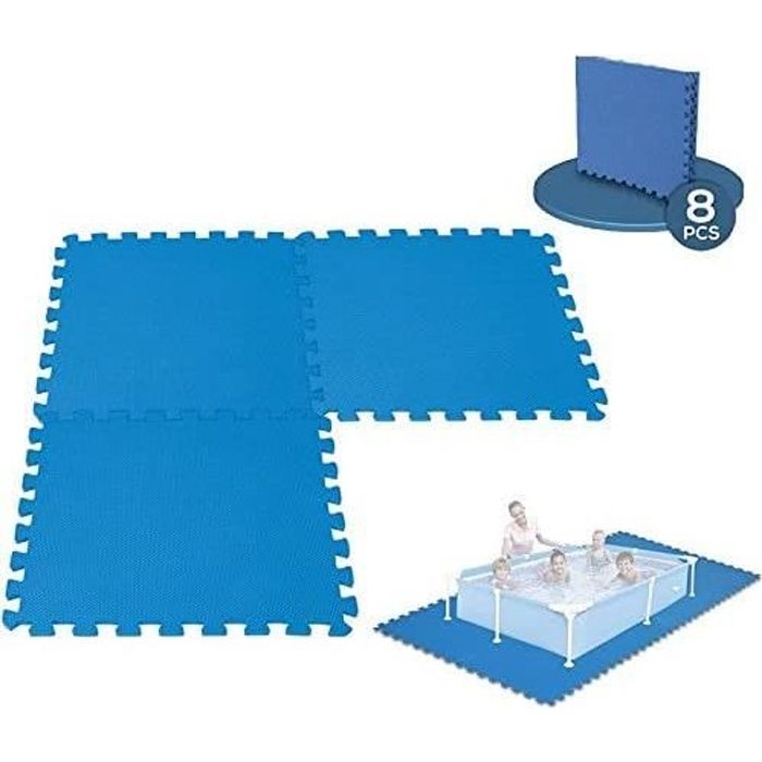 Tapis de sol modulable mousse - NEKA - 8 dalles pour piscine - Bleu - 50 cm x 50 cm x 0,4 cm