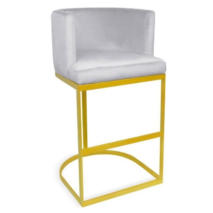 chaise de bar velours design noemy - paris prix - vintage - gris - tissu - métal