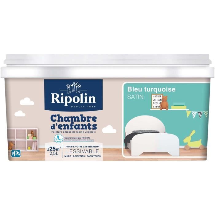 RIPOLIN Peinture murale spéciale chambre d'enfants - Bleu turquoise satin - 2,5 L