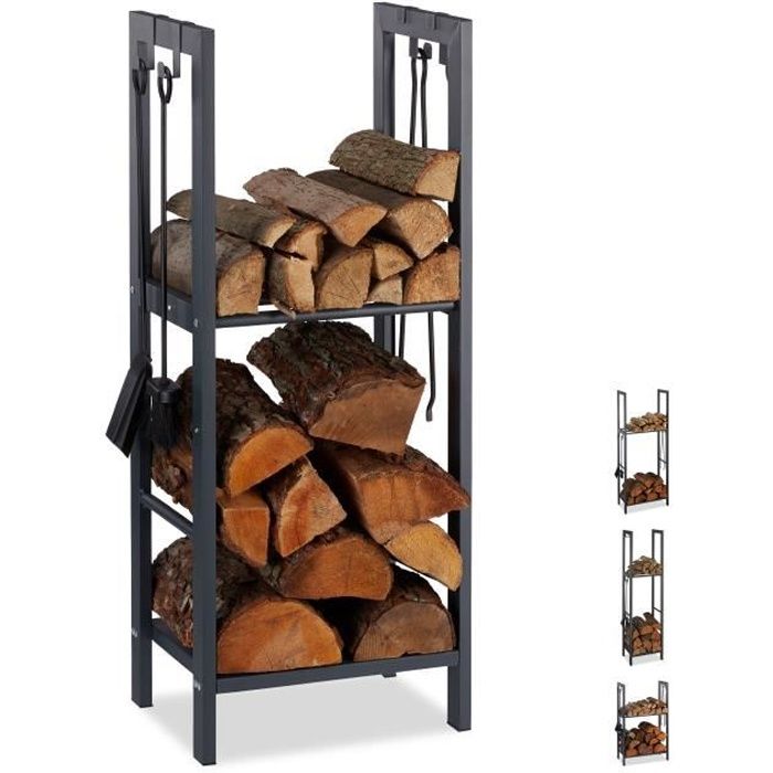 Relaxdays Support bois de cheminée Sac pour bûches, intérieur, design  moderne, Etagère, acier, HlP 50x51x37cm, noir - Cdiscount Bricolage