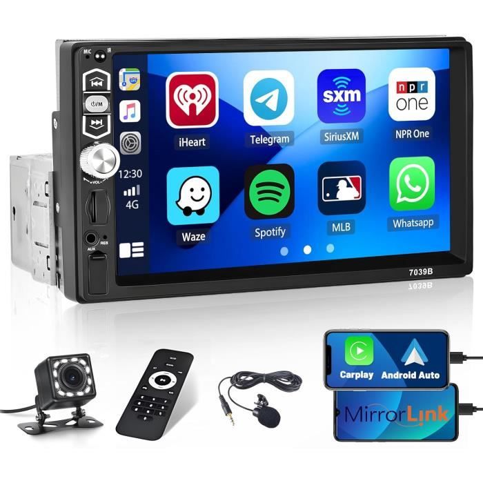 Autoradio Bluetooth 1 Din Avec Carplay Android Auto, 6,9 Pouces Écran