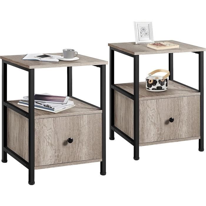 Table De Nuit Industrielle Avec Tiroir En Tissu - 2 Niveaux - Multicolore - Sans Marque