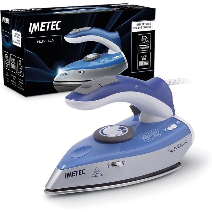 Fer à Vapeur Voyage Imetec Nuvola 1000W - Compact, Poignée Pliante, Double Voltage + Étui - Idéal Vacances