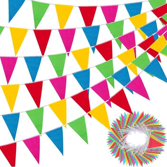 Guirlande Fanions Multicolores Extérieur 4m - 5 Chaînes Drapeaux Triangulaires En Toile De Jute - Idéal Anniversaire, Mariage, Jardin, Chambre Enfant