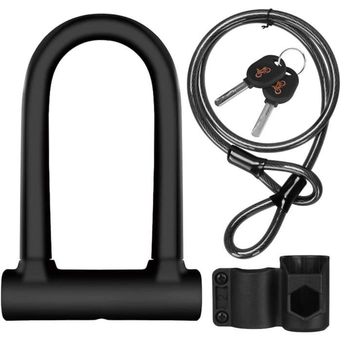 Antivol Vélo En U + Câble - Manille 16mm, Câble 10mm X 1,2m, 3 Clés - Haute Sécurité, Avec Support De Montage