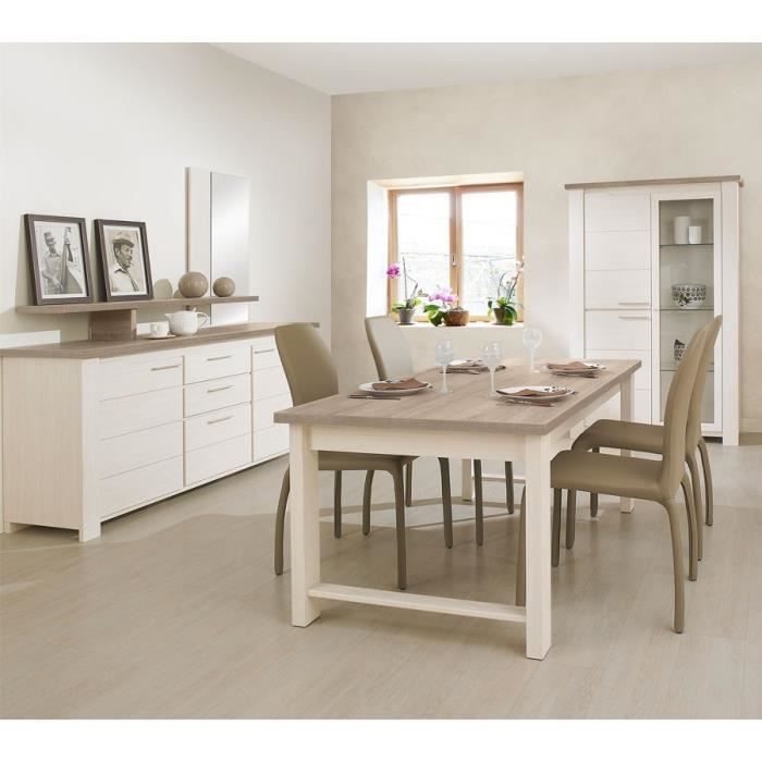 Salle à Manger Complète Frêne Blanchi POMPEI L 180 x l 90 x H 77