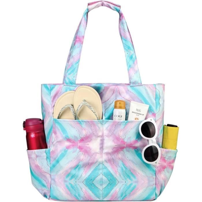 HUA ANGEL Sac a Main Femme de Sport Grande Capacité Cabas de Voyage Pliable et Léger Sac de Plage ave Multi-Poches Imperméable pour Week-end Gym Piscine Shopping Université